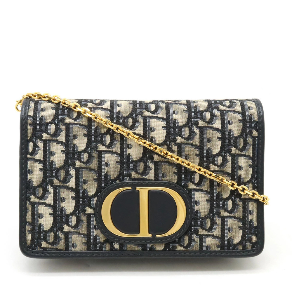 Christian Dior Oblique Jacquard Montaigne Clutch Shoulder Bag Navy Blue